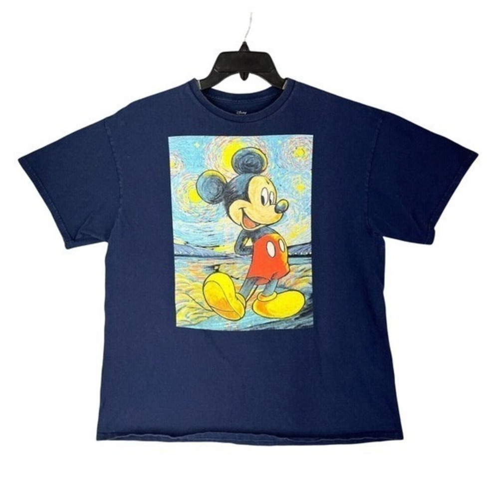 Disney Mickey Mouse T-Shirt Men XL Starry Night Graphic Art Navy Blue Tee